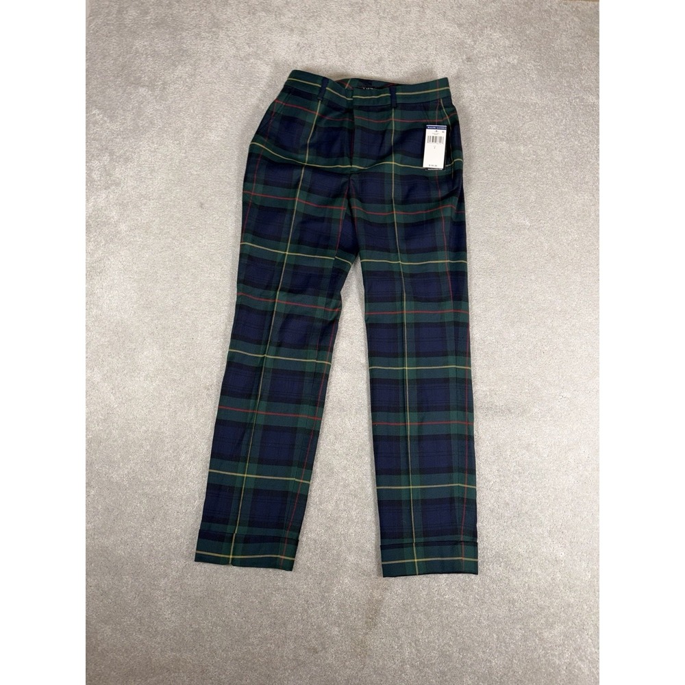 NWT Lauren Ralph Lauren Plaid Tartan Cuffed Ankle Trousers Women's 2 Wool Navy